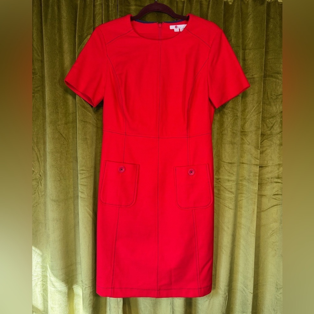 Boden Red w/ accent stitching Short Sleeve Sheath Shift Dress Size 6 Retail $148